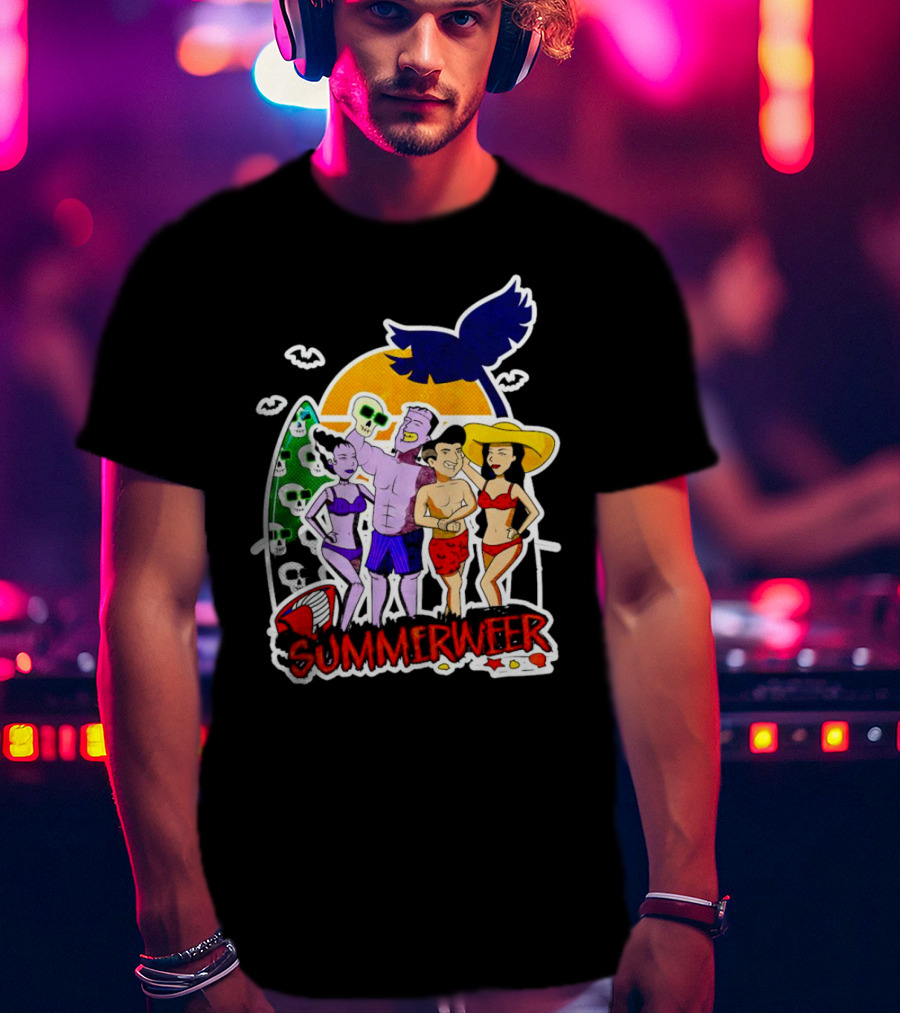 SUMMERWEEN Halloween Beach Party With Monsters And Skulls T-Shirt