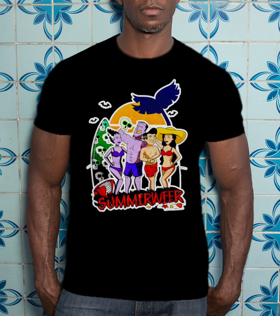 SUMMERWEEN Halloween Beach Party With Monsters And Skulls T-Shirt
