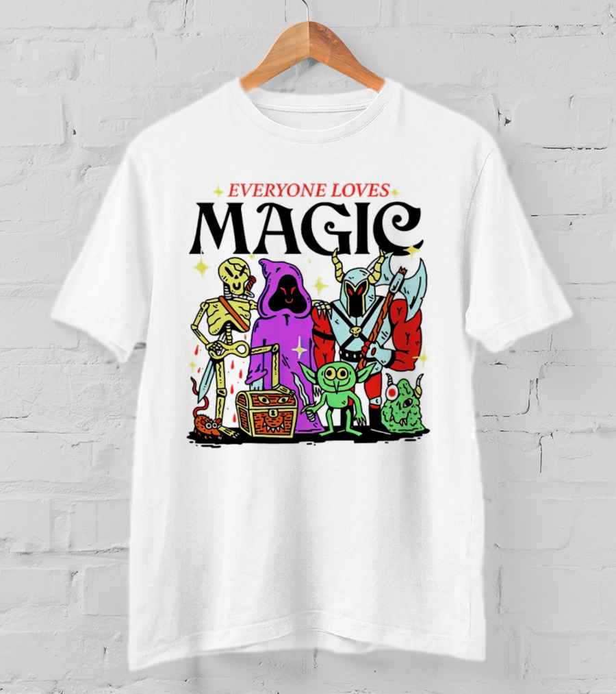 Everyone Loves Magic Skeleton Goblin Knight Chest Stars Sword T-Shirt