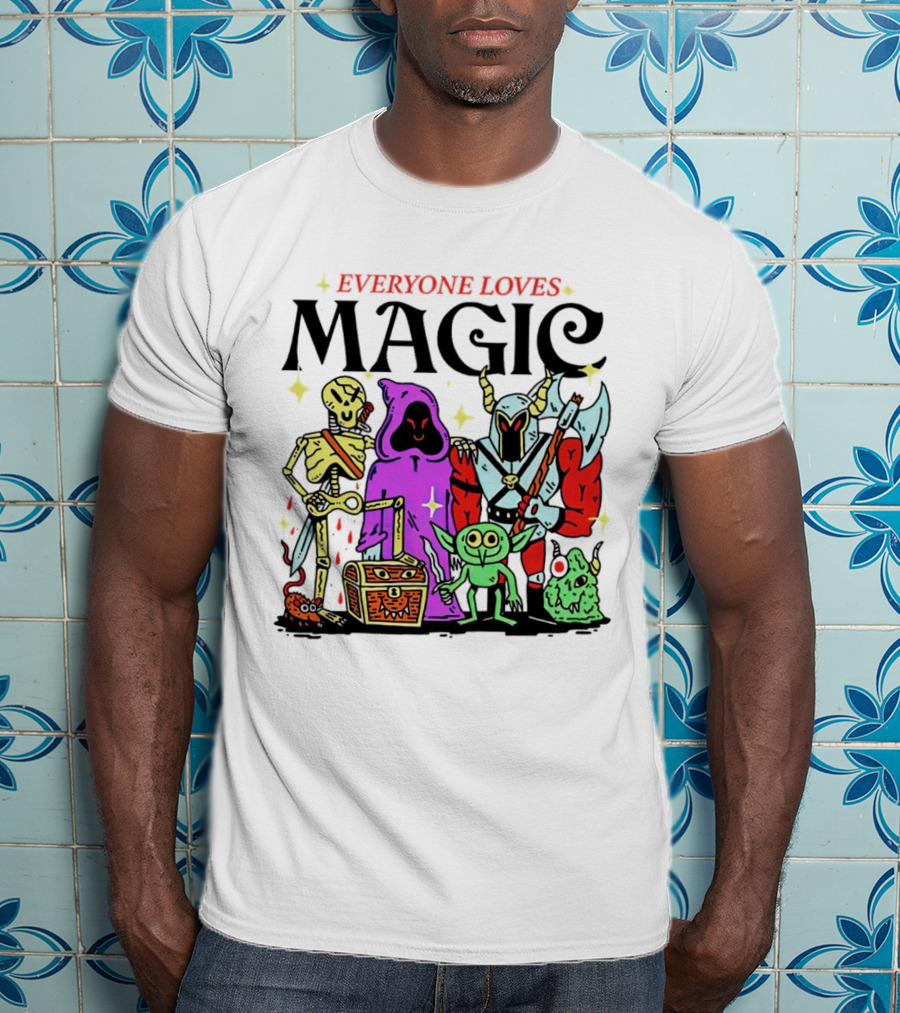 Everyone Loves Magic Skeleton Goblin Knight Chest Stars Sword T-Shirt