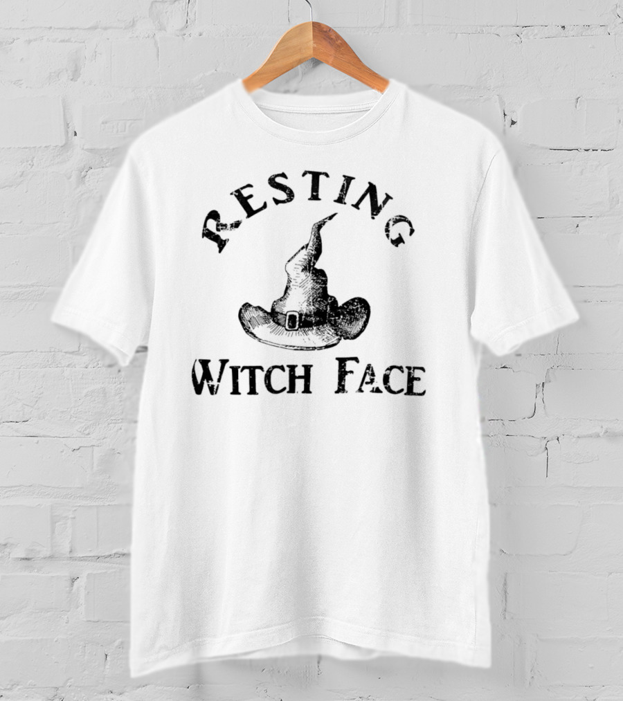Resting Witch Face Curved Text With Witch Hat T-Shirt