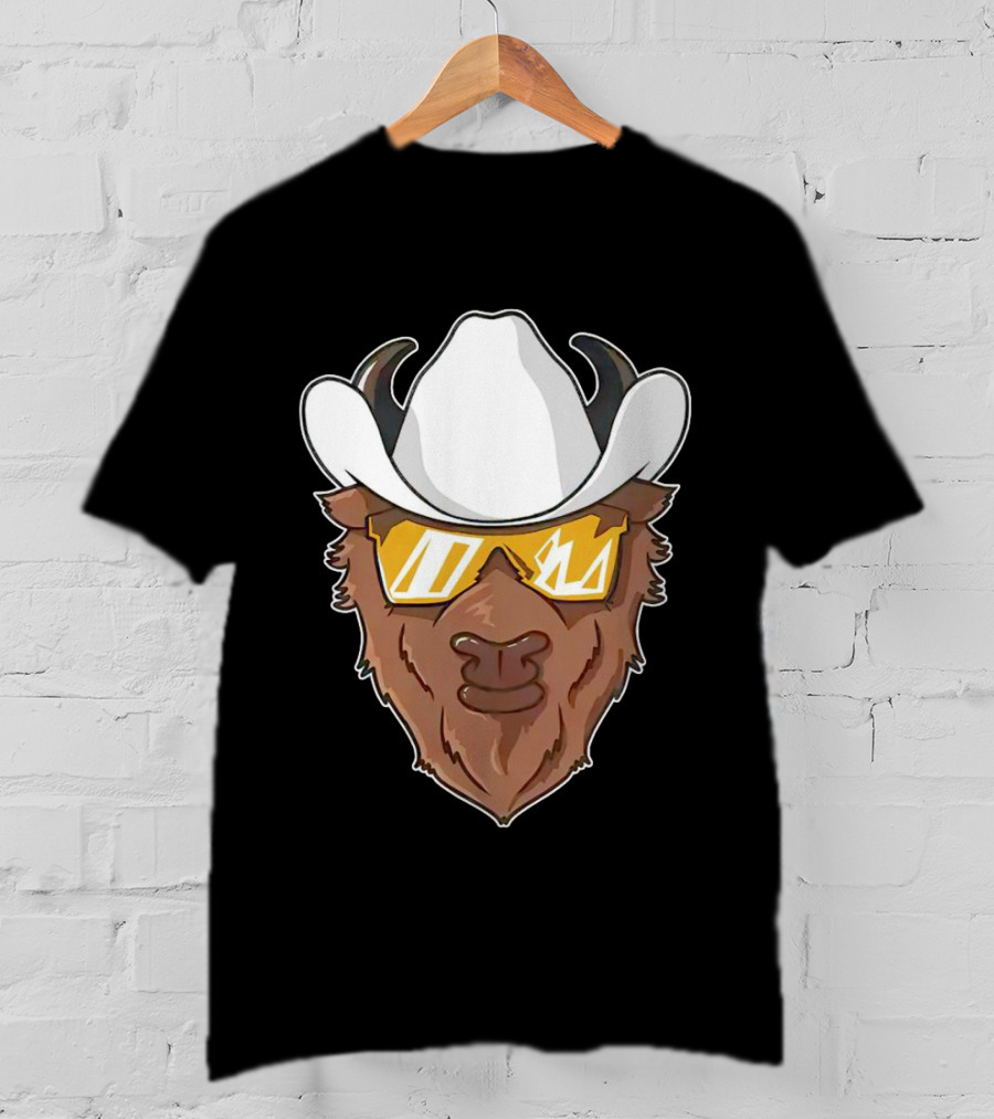 Cartoon Buffalo Wearing Cowboy Hats And Sunglasses T-Shirt