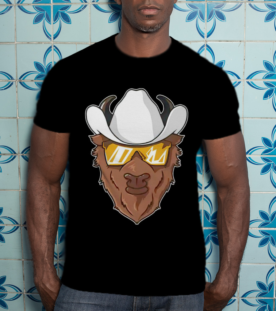 Cartoon Buffalo Wearing Cowboy Hats And Sunglasses T-Shirt