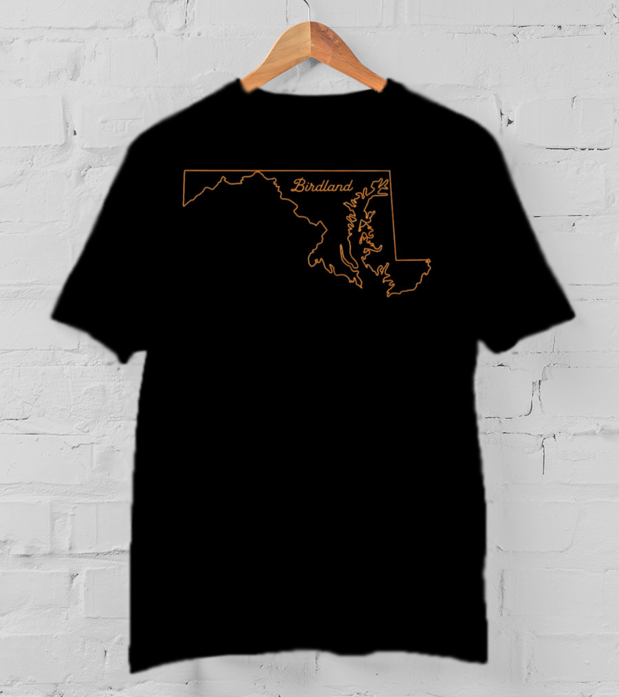 Maryland Birdland Baltimore Orioles Baseball Map Outline T-Shirt