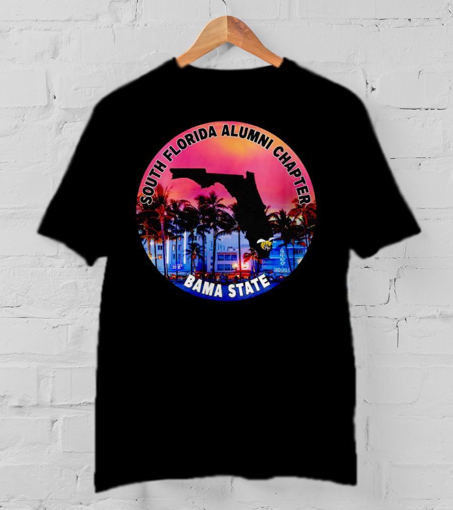 South Florida Alumni Chapter Bama State Florida Map And Palm Trees T-Shirt