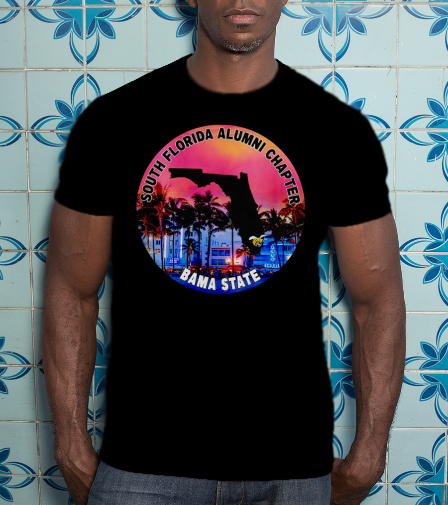 South Florida Alumni Chapter Bama State Florida Map And Palm Trees T-Shirt