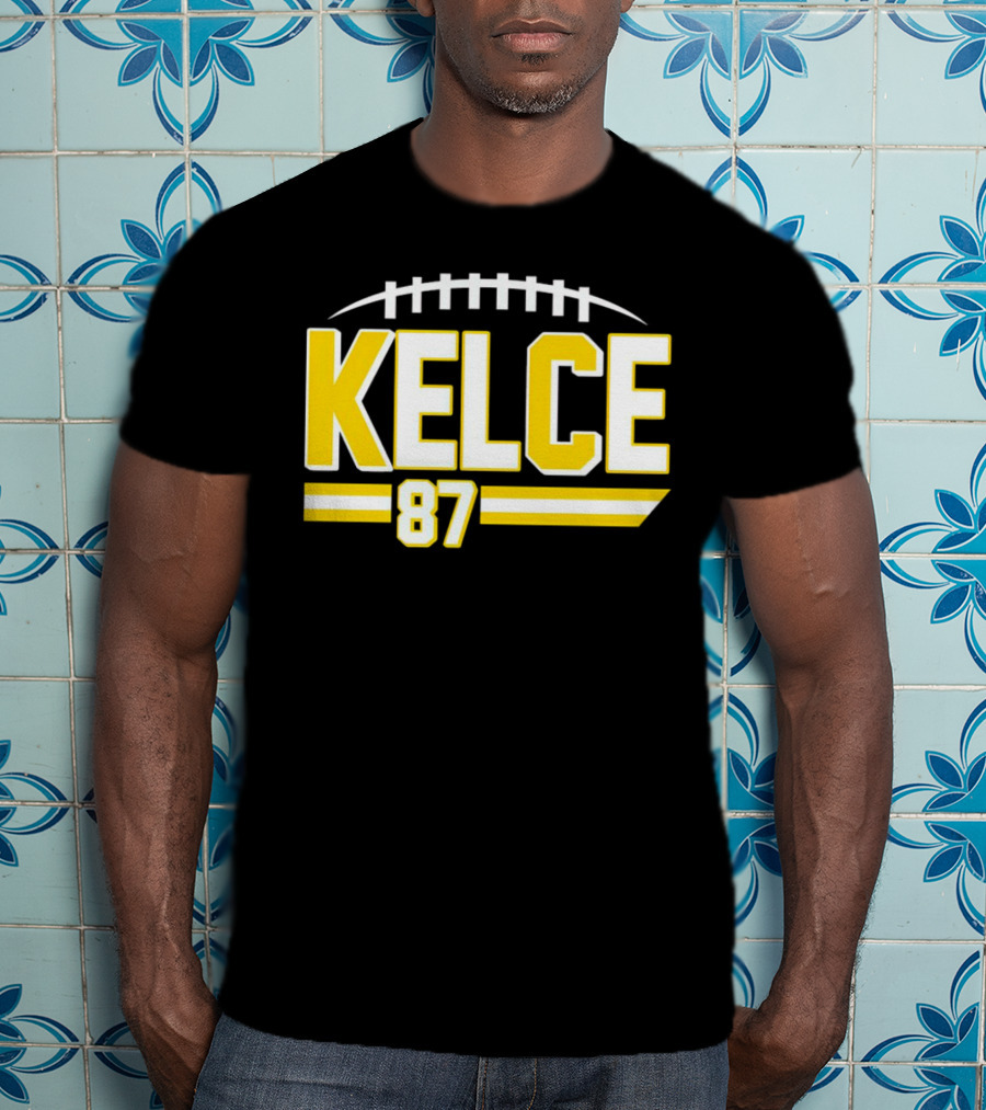 Kelce 87 Chiefs Football Team Icon Yellow Graphics T-Shirt