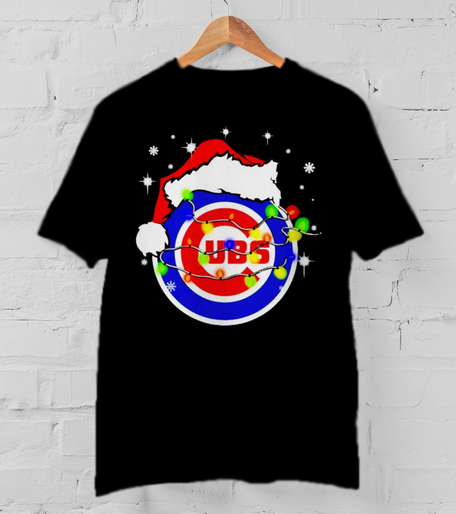 Chicago Cubs Santa Hat Christmas Lights T-Shirt