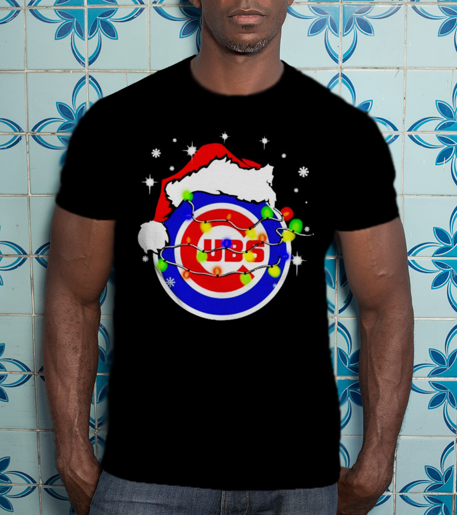 Chicago Cubs Santa Hat Christmas Lights T-Shirt