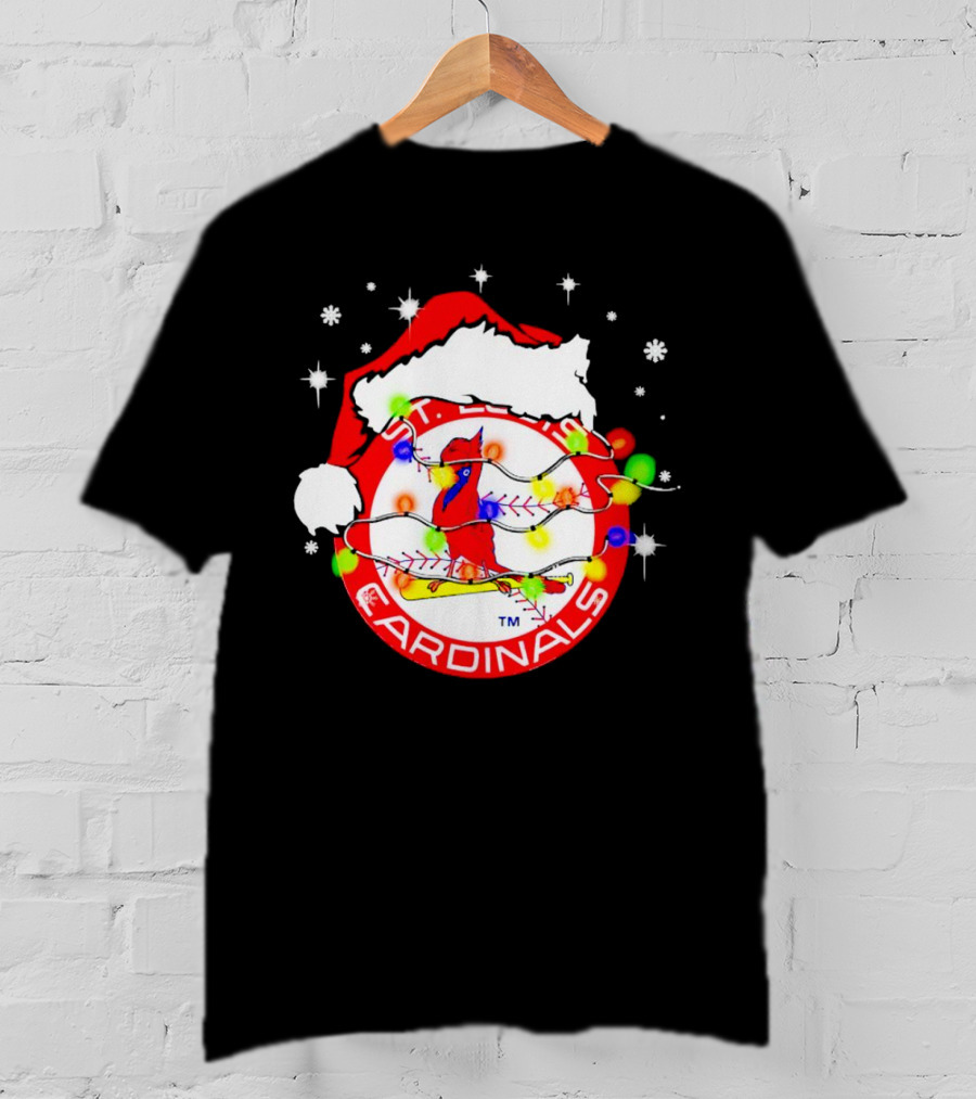 Santa Hat St. Louis Cardinals Christmas Lights Holiday T-Shirt