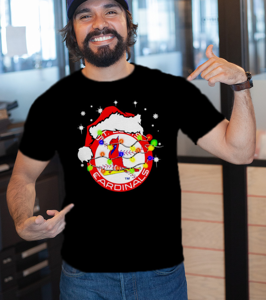 Santa Hat St. Louis Cardinals Christmas Lights Holiday T-Shirt