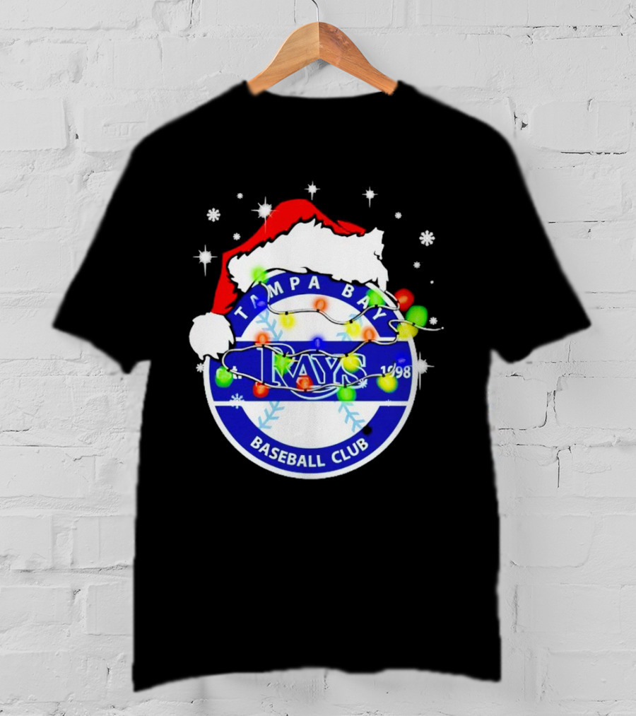 Tampa Bay Rays Baseball Club Santa Hat Christmas Lights T-Shirt