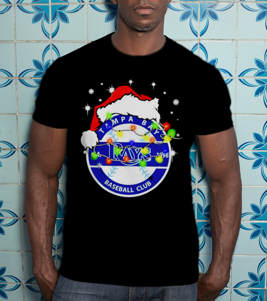 Tampa Bay Rays Baseball Club Santa Hat Christmas Lights T-Shirt