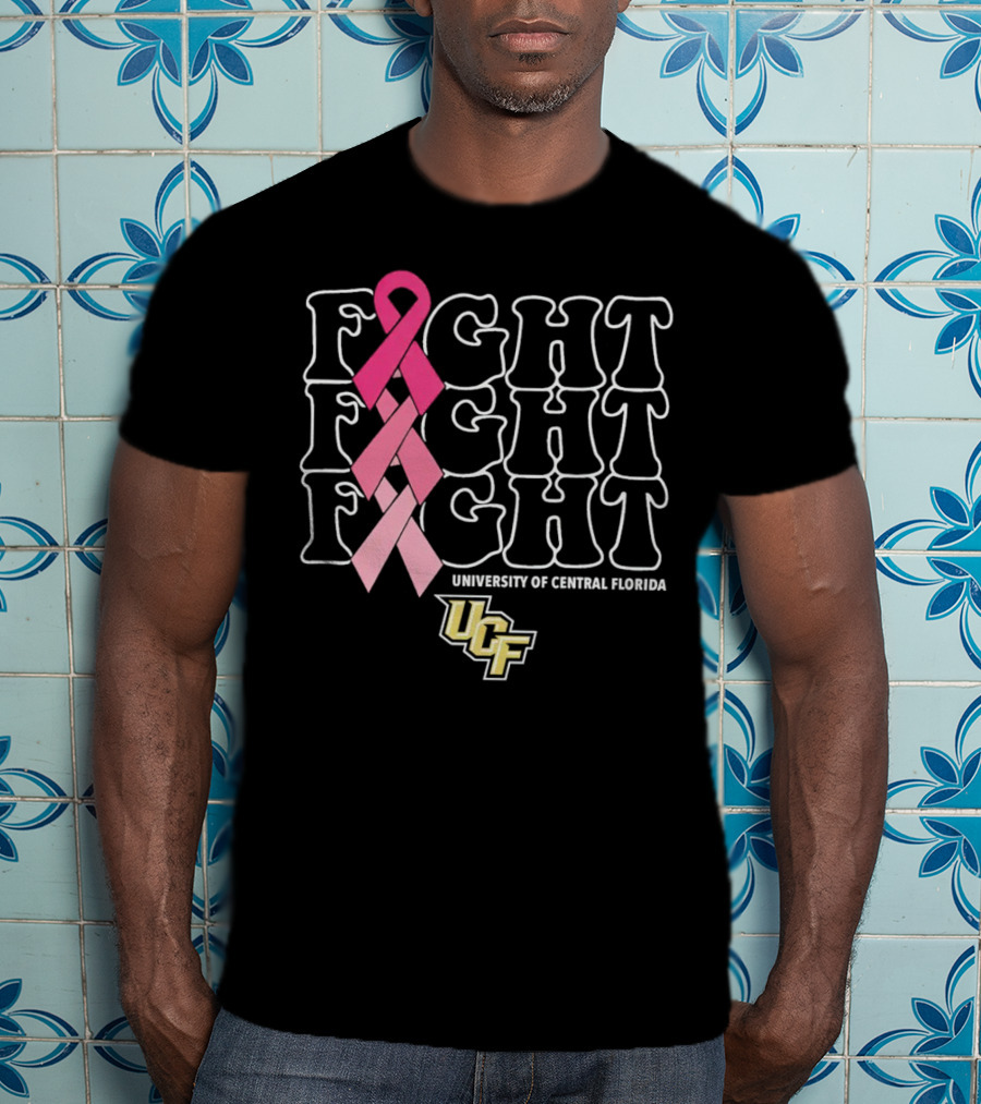 UCF University Of Central Florida Fight Fight Fight Breast Cancer Pink T-Shirt