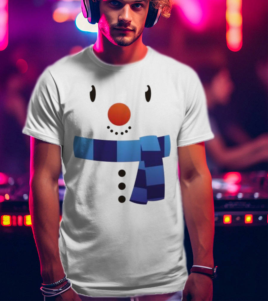 Snowman Suit Christmas Blue Scarf Simple Face T-Shirt