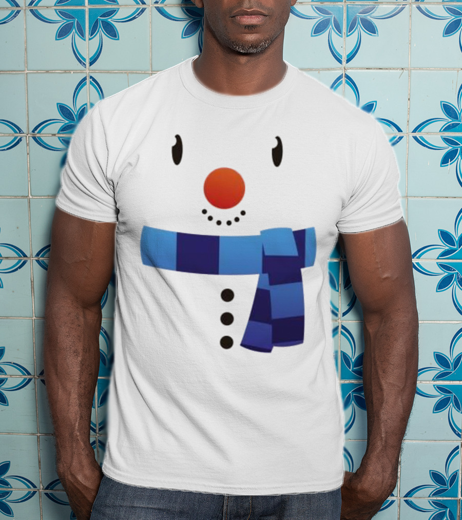 Snowman Suit Christmas Blue Scarf Simple Face T-Shirt
