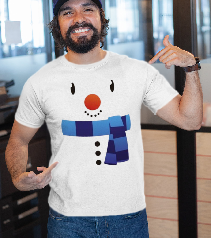 Snowman Suit Christmas Blue Scarf Simple Face T-Shirt