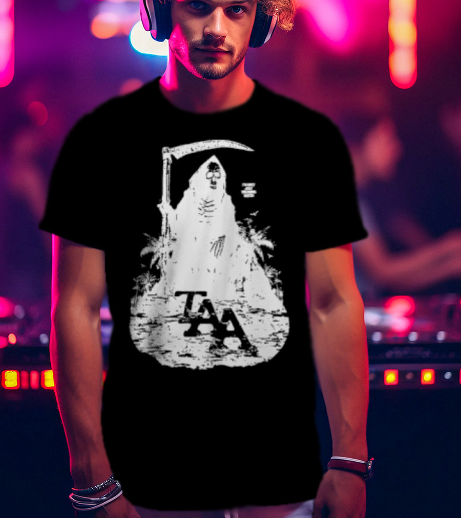 Treading Water TAA Grim Reaper With Scythe And Palm Trees T-Shirt