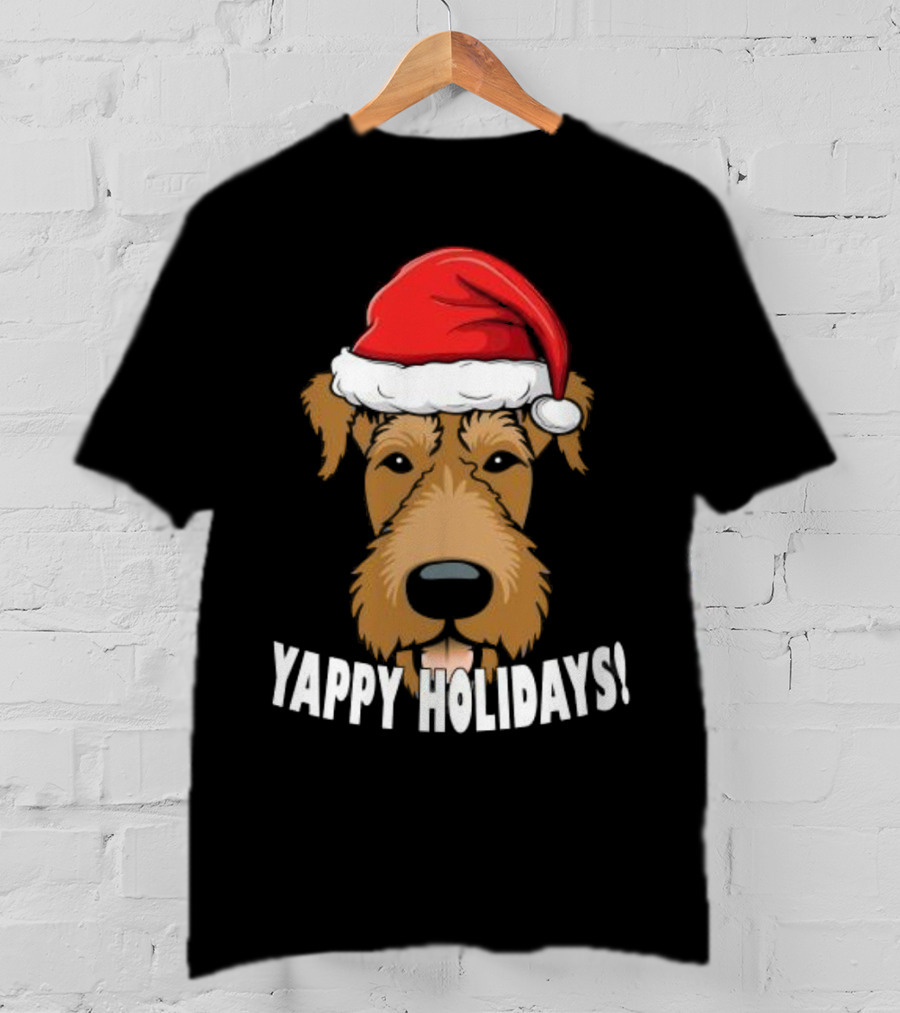 Yappy Holidays Airedale Santa Dog Christmas T-Shirt