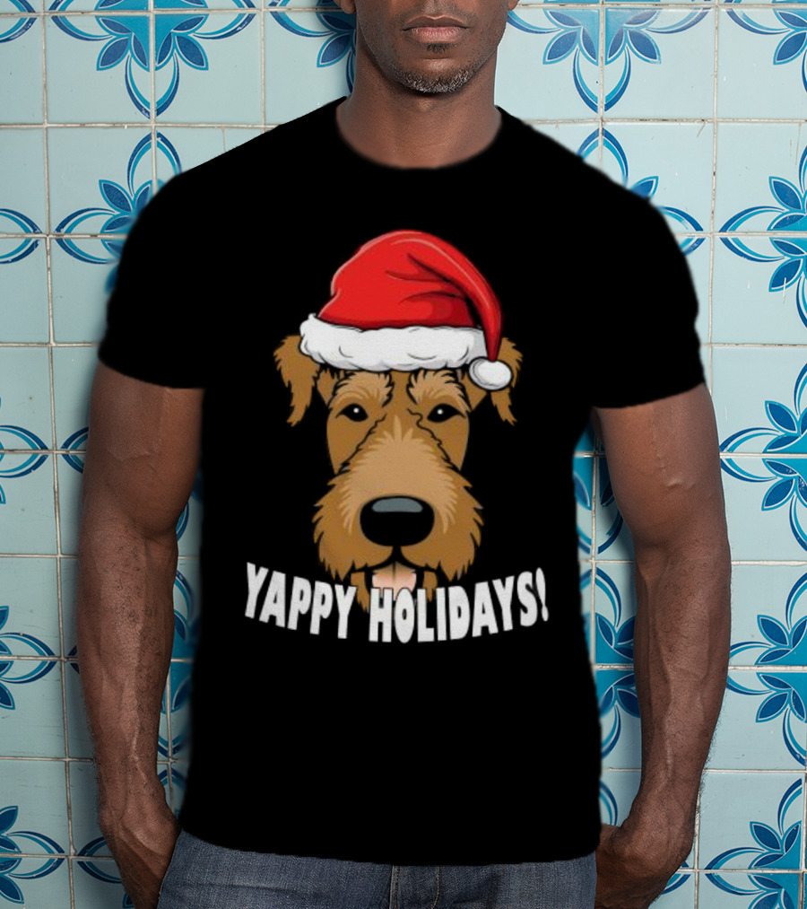 Yappy Holidays Airedale Santa Dog Christmas T-Shirt