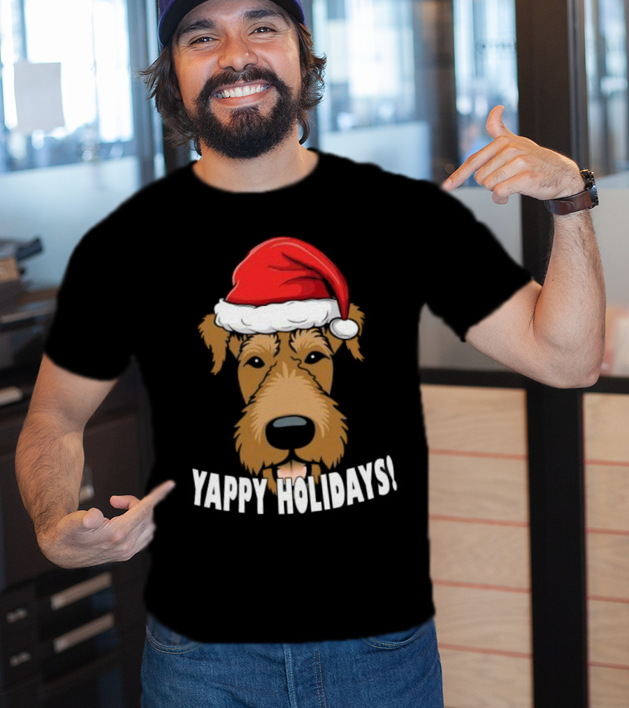 Yappy Holidays Airedale Santa Dog Christmas T-Shirt