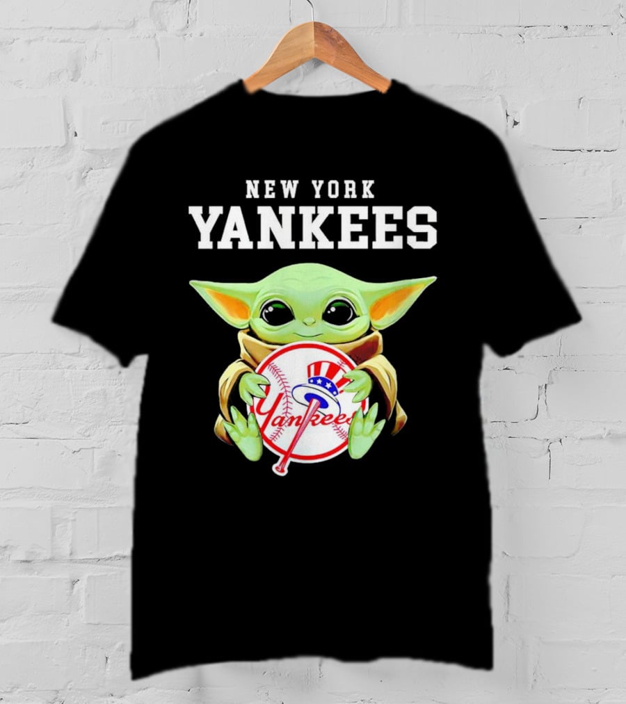 New York Yankees Baby Yoda Holding Team Baseball Emblem T-Shirt