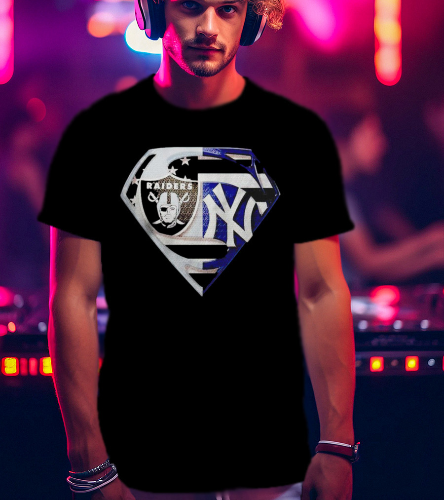 Las Vegas Raiders New York Yankees Superman Shield T-Shirt