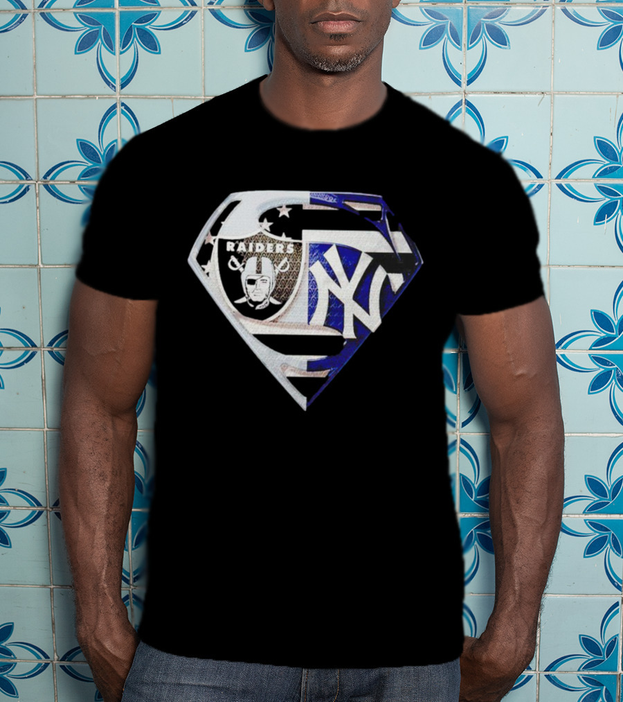 Las Vegas Raiders New York Yankees Superman Shield T-Shirt