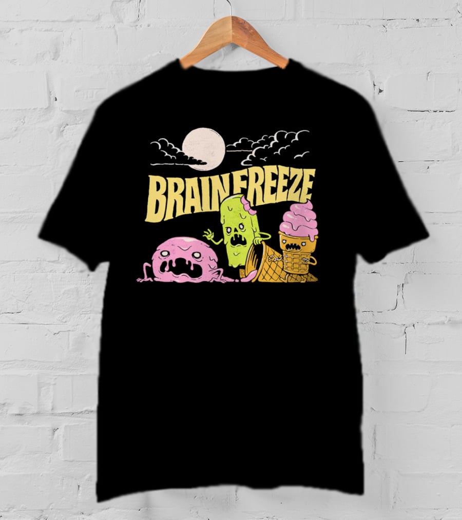 Brain Freeze Zombie Ice Cream Halloween Treats Under Full Moon T-Shirt