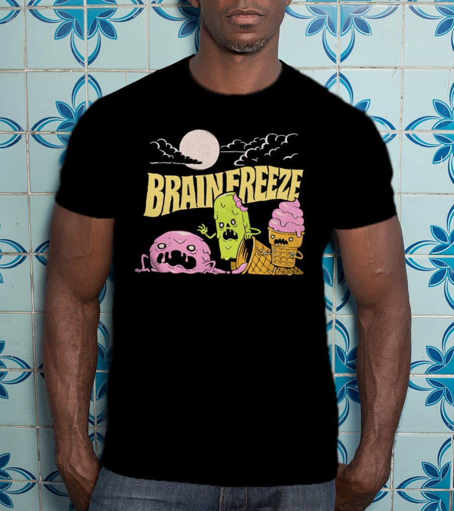 Brain Freeze Zombie Ice Cream Halloween Treats Under Full Moon T-Shirt
