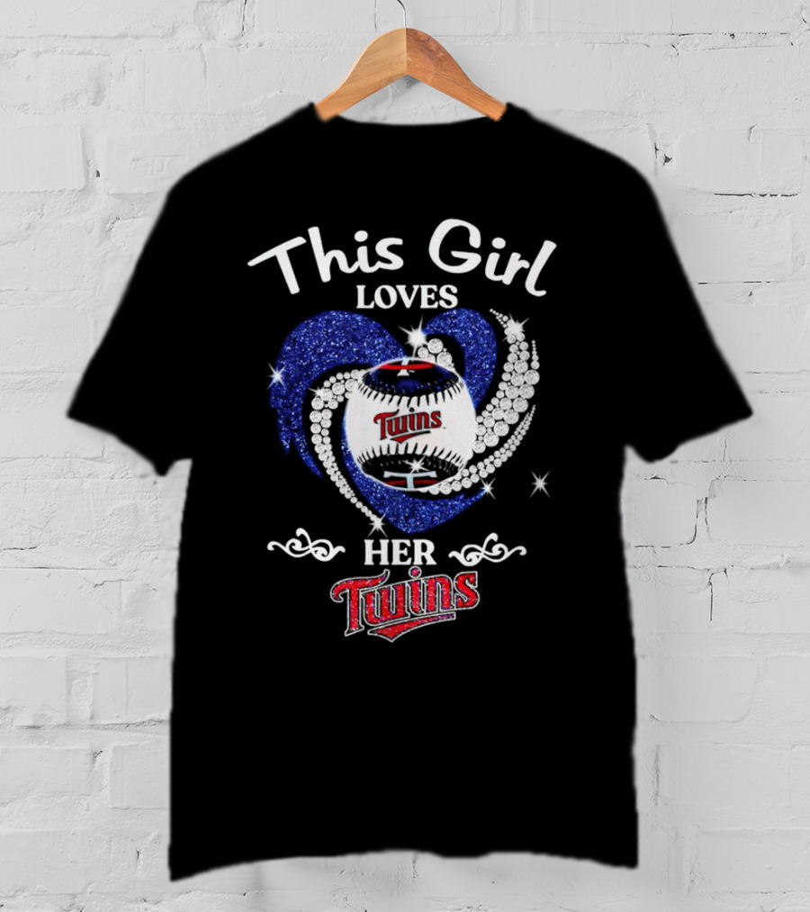 This Girl Loves Her Twins Baseball Team With Sparkling Heart Decorations T-Shirt