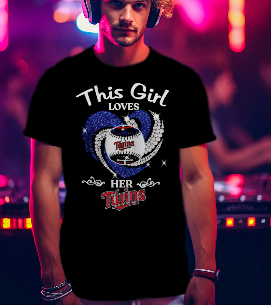 This Girl Loves Her Twins Baseball Team With Sparkling Heart Decorations T-Shirt