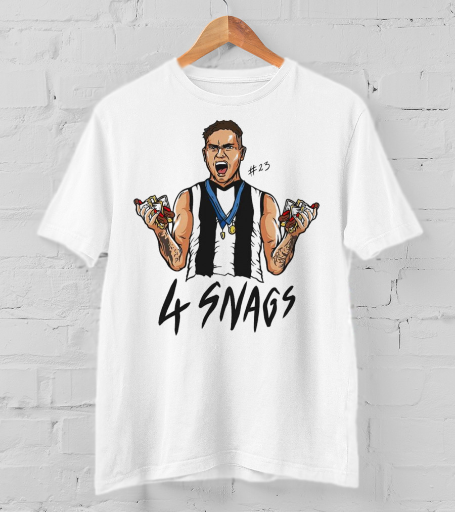 Bobby Hill Collingwood Football #43 Holding 4 Snags Cartoon T-Shirt