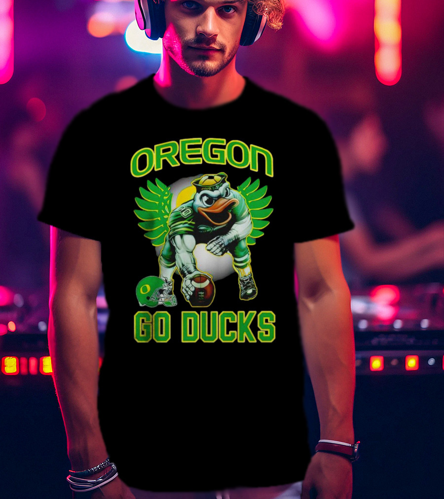 Oregon Ducks Football Go Ducks Mascot With Green Wings And Helmet T-Shirt
