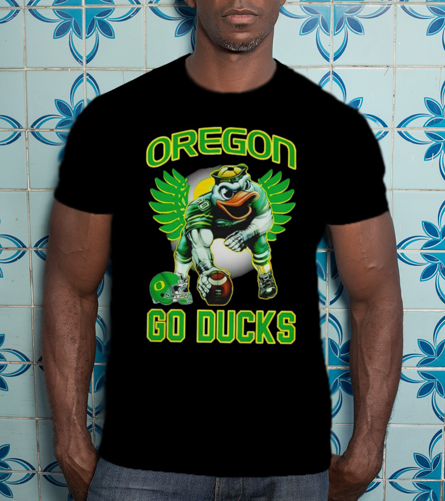 Oregon Ducks Football Go Ducks Mascot With Green Wings And Helmet T-Shirt