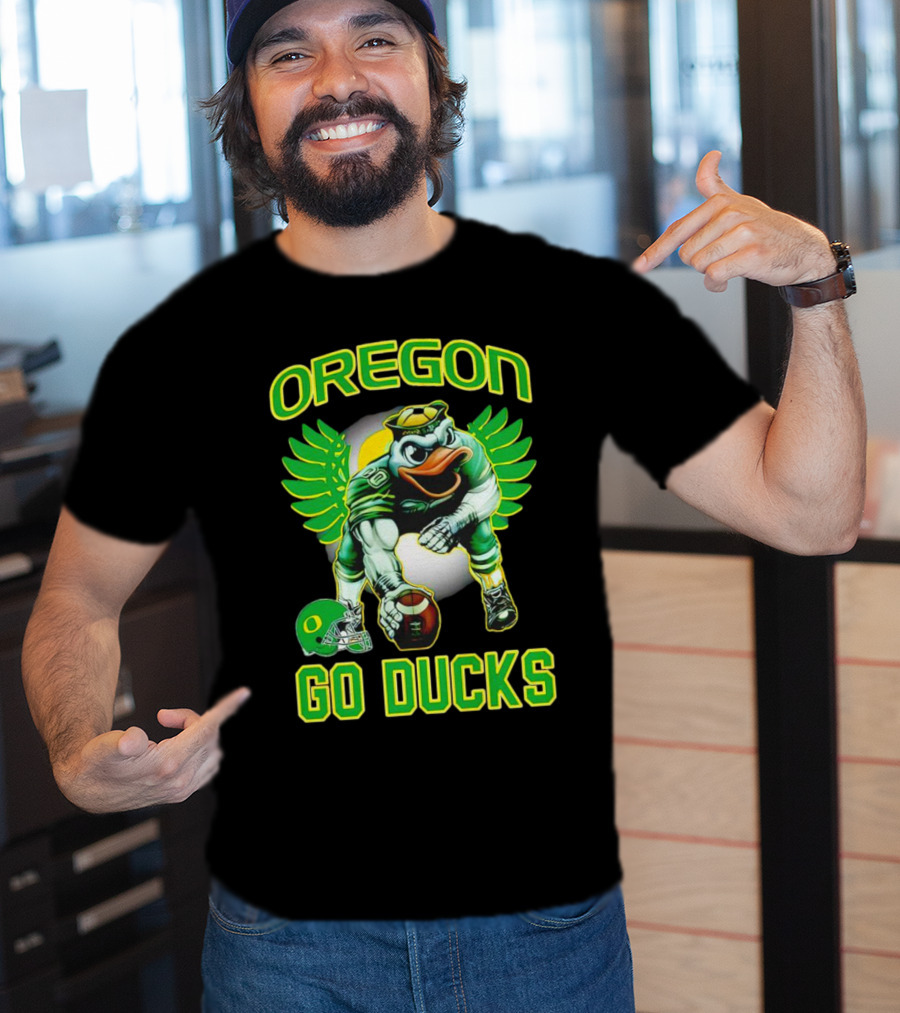 Oregon Ducks Football Go Ducks Mascot With Green Wings And Helmet T-Shirt