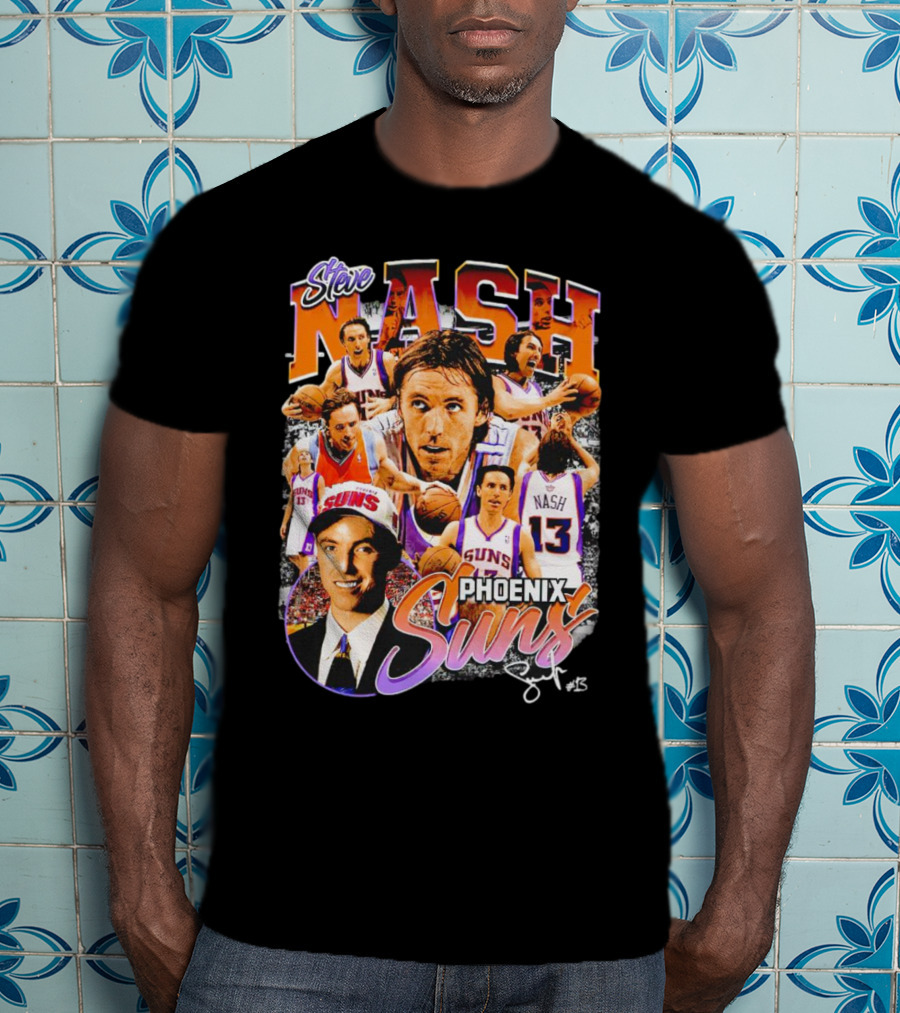 Steve Nash Phoenix Suns Basketball NBA Signature Collage T-Shirt