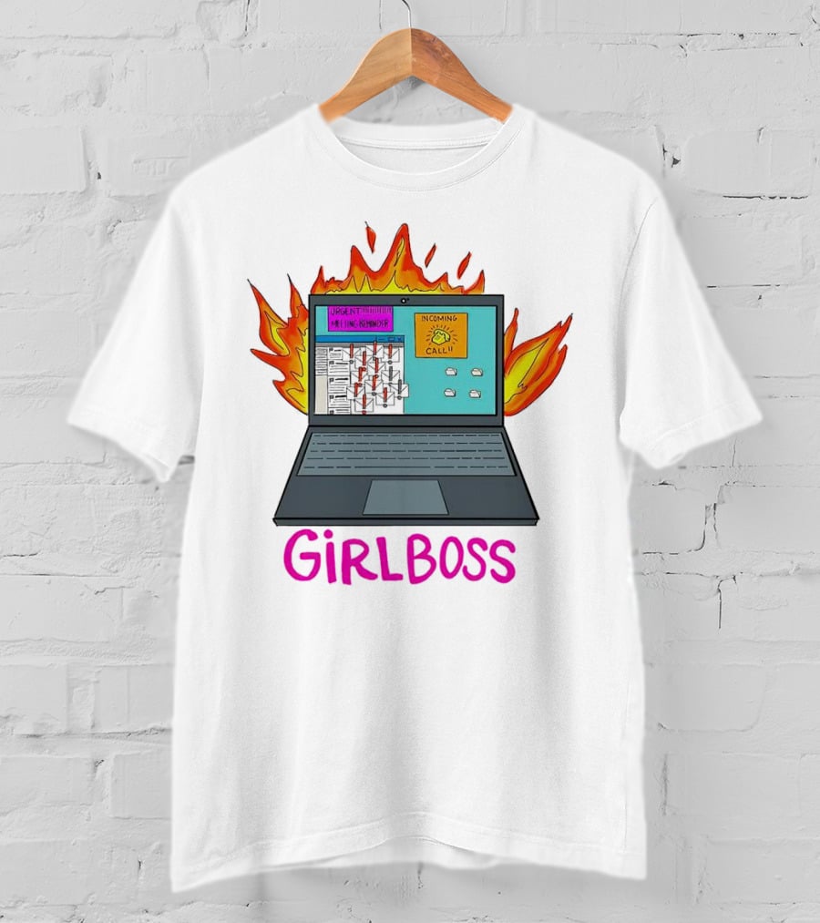 Girlboss Icarus Urgent Reminder Call Laptop On Fire T-Shirt