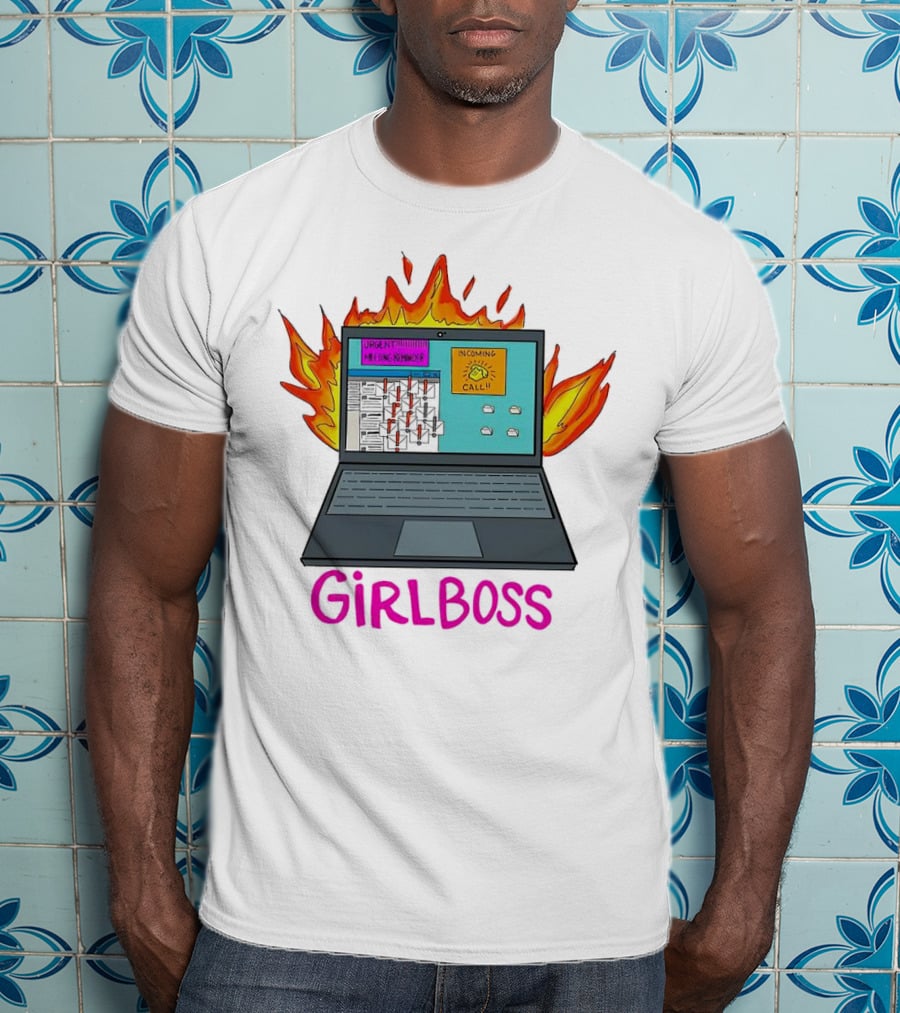 Girlboss Icarus Urgent Reminder Call Laptop On Fire T-Shirt