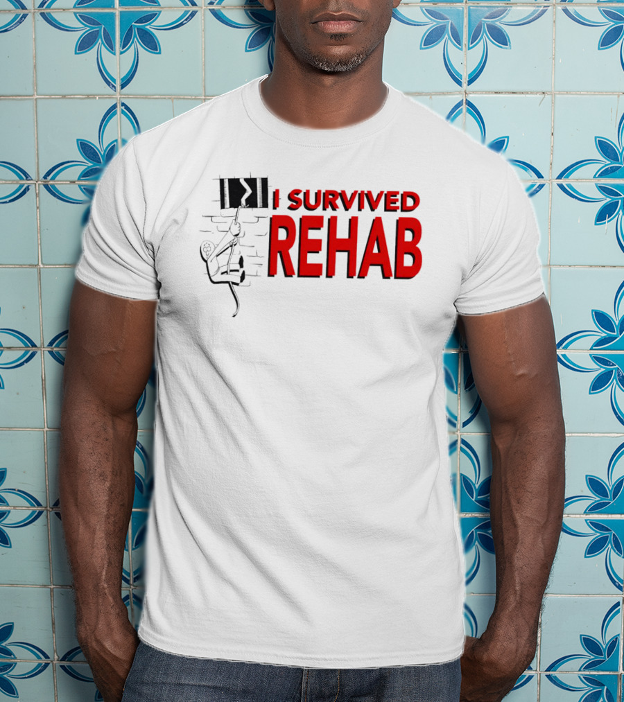 I Survived Rehab Red Text With Climbing Wall Background T-Shirt