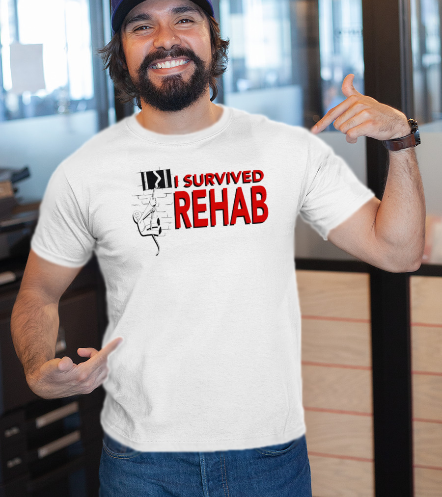 I Survived Rehab Red Text With Climbing Wall Background T-Shirt