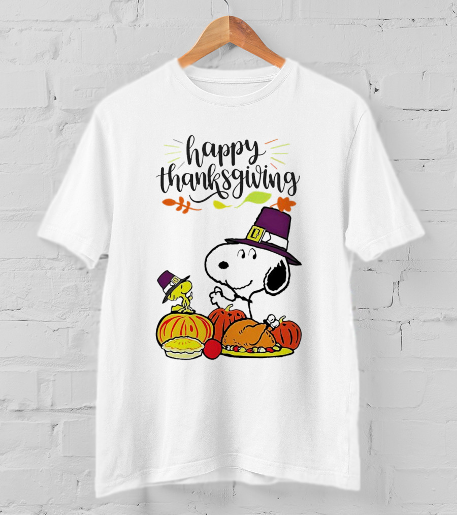 Thanksgiving Snoopy And Woodstock With Pilgrim Hats Feast T-Shirt