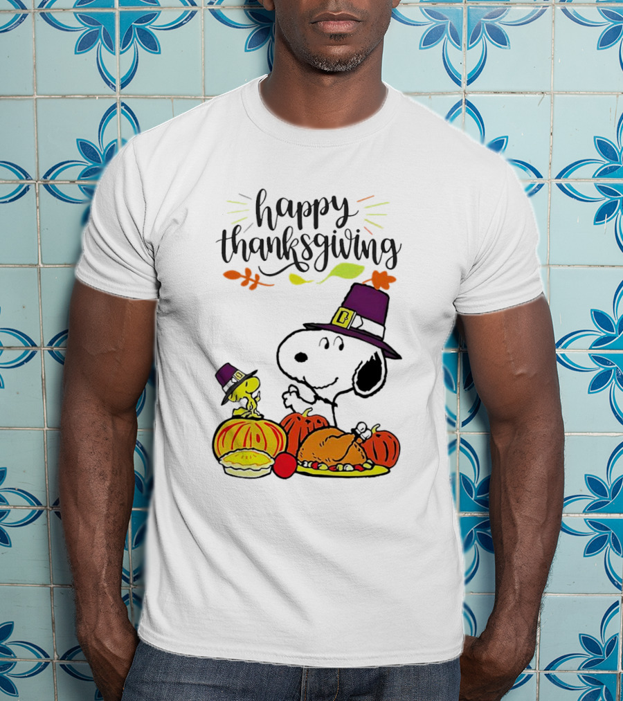 Thanksgiving Snoopy And Woodstock With Pilgrim Hats Feast T-Shirt