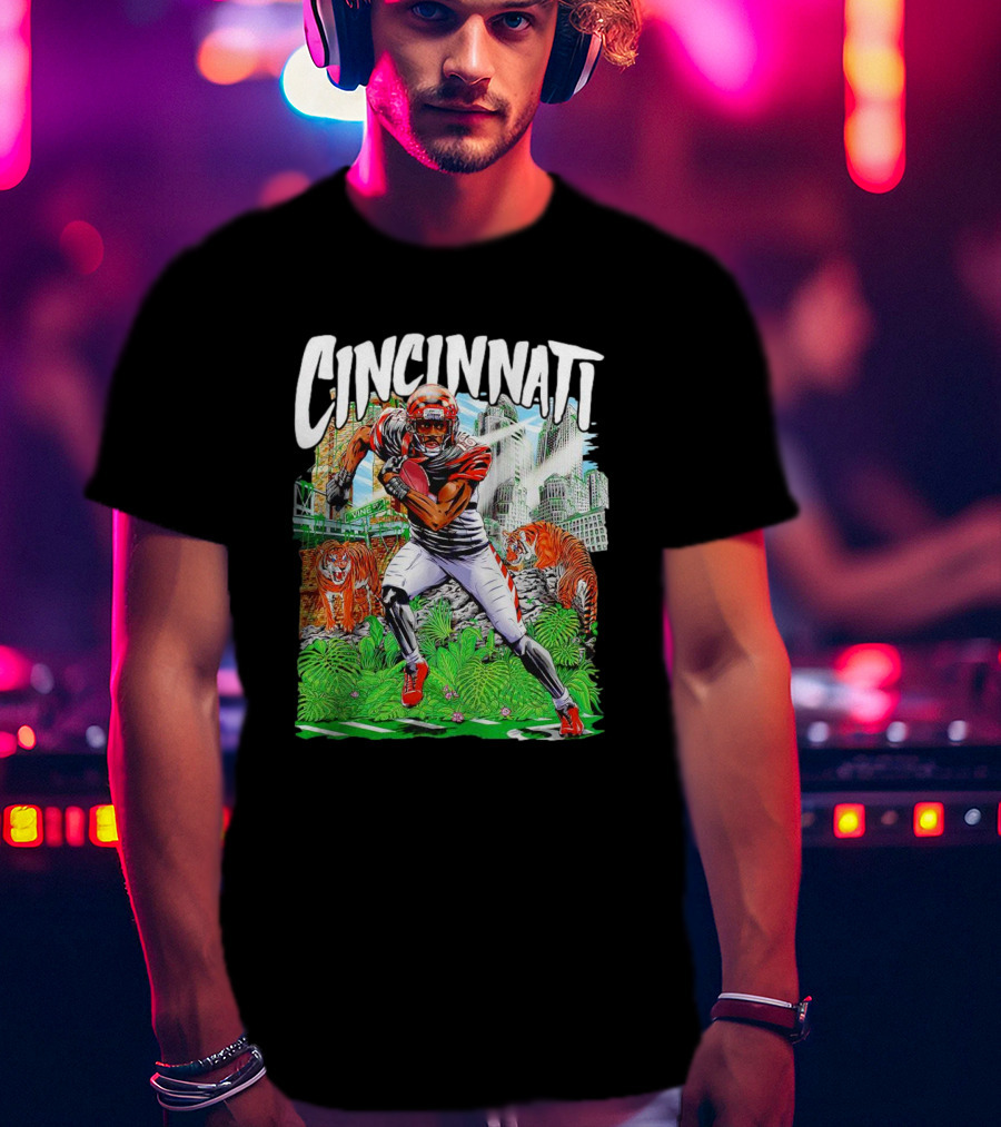 Cincinnati Bengals A.J. Green Cartoon Vintage Tigers Background T-Shirt