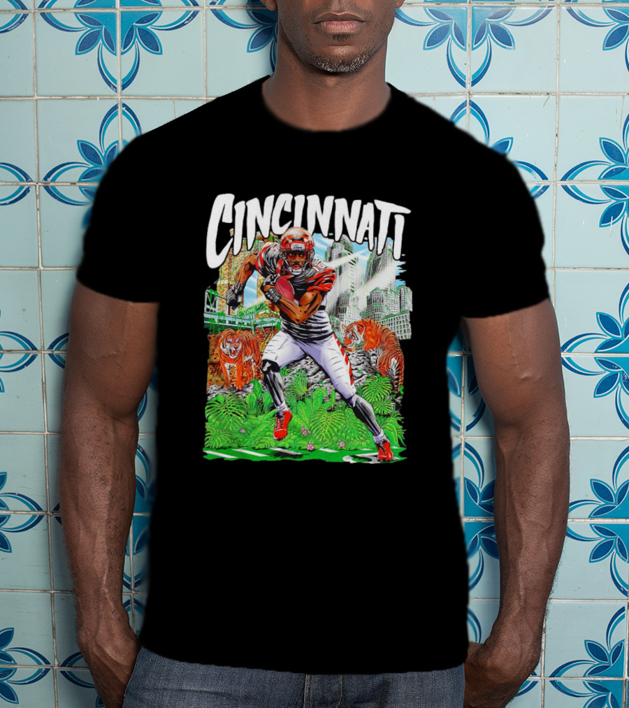 Cincinnati Bengals A.J. Green Cartoon Vintage Tigers Background T-Shirt