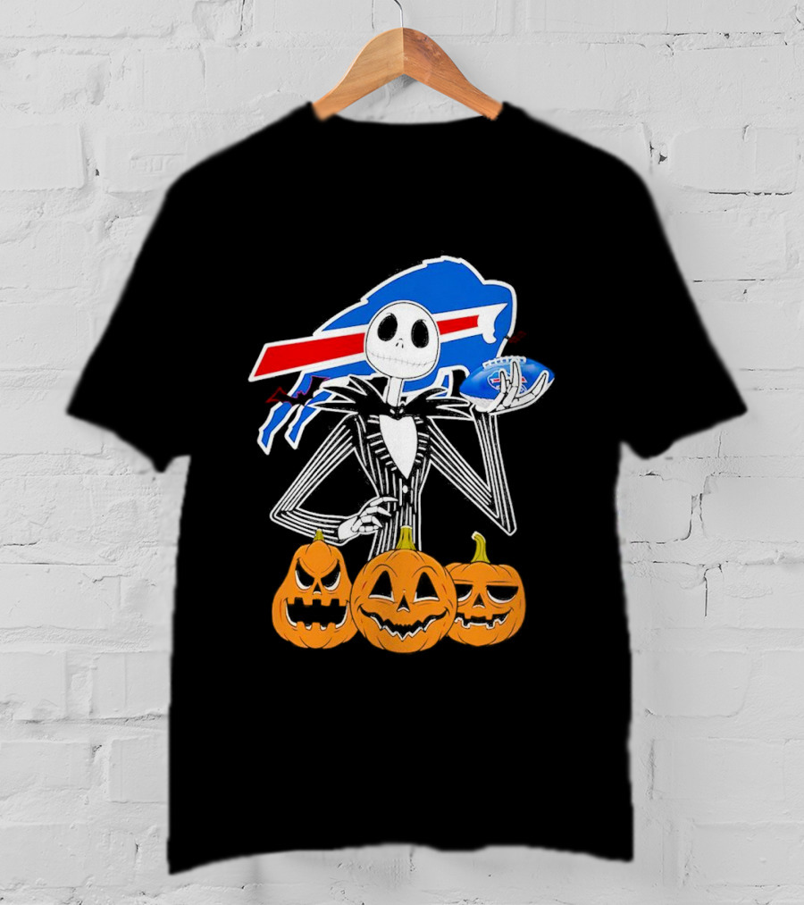 Buffalo Bills Jack Skellington Holding Football Halloween Pumpkins T-Shirt