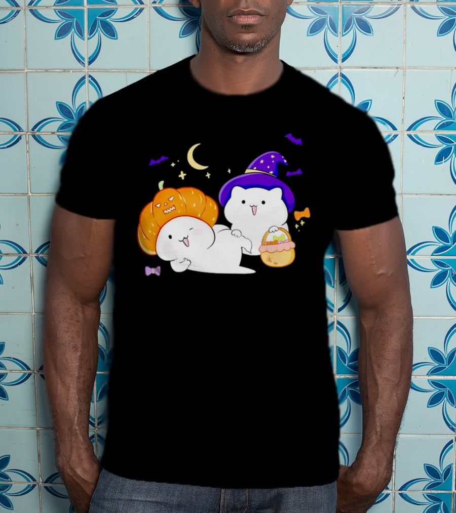 Bongo Cat Meme Halloween Pumpkin Witch Hat Moon Stars Bats T-Shirt