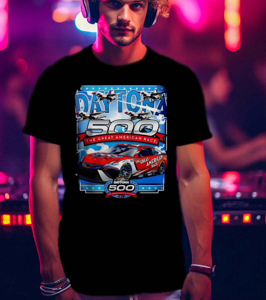 Daytona 500 The Great American Race NASCAR Car With Planes And Stars T-Shirt