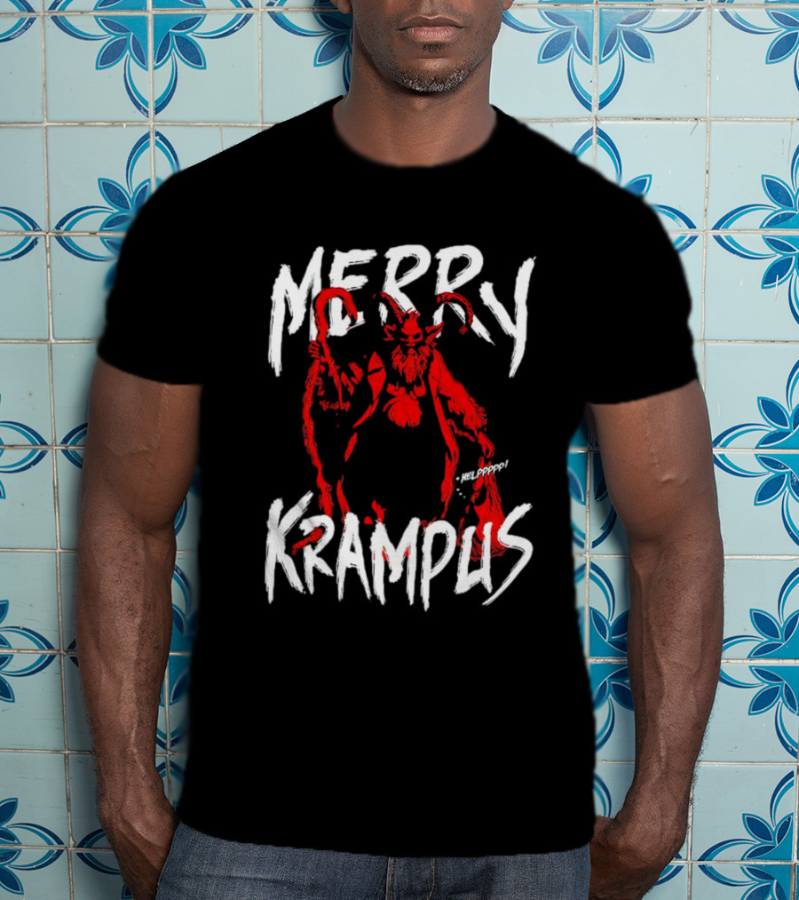 Merry Krampus Helpppp Horror Red Demon T-Shirt