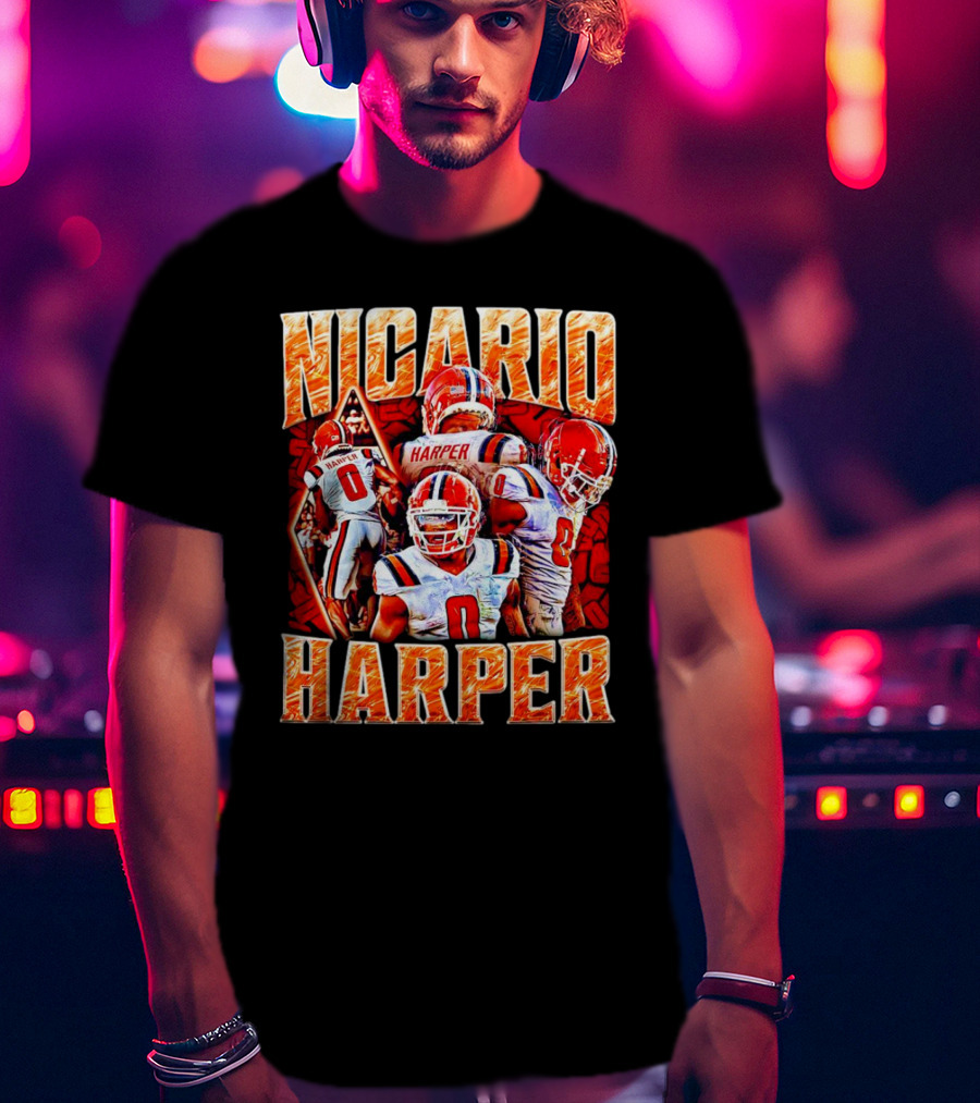 Nicario Harper Illinois Fighting Illini Football Vintage Harper 0 Jersey Collage T-Shirt